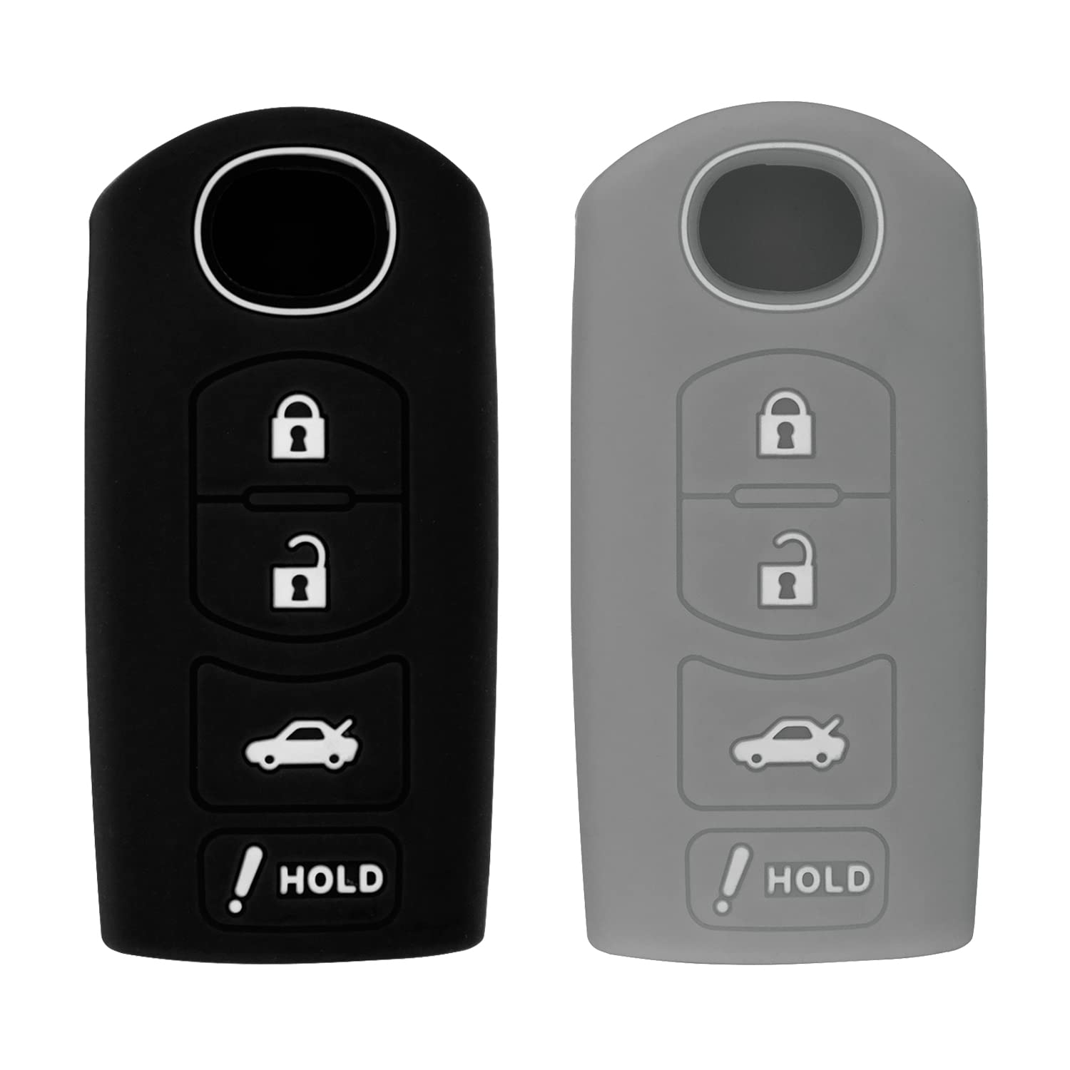 Silicone Case for Smart Key Remote Keyless Entry for Mazda 3 6 CX-5 CX-7 CX-9 MX-5 Miata CX-3 2 Speed 3 KR55WK49383 WAZX1T768SKE11A03 (Black & Grey)