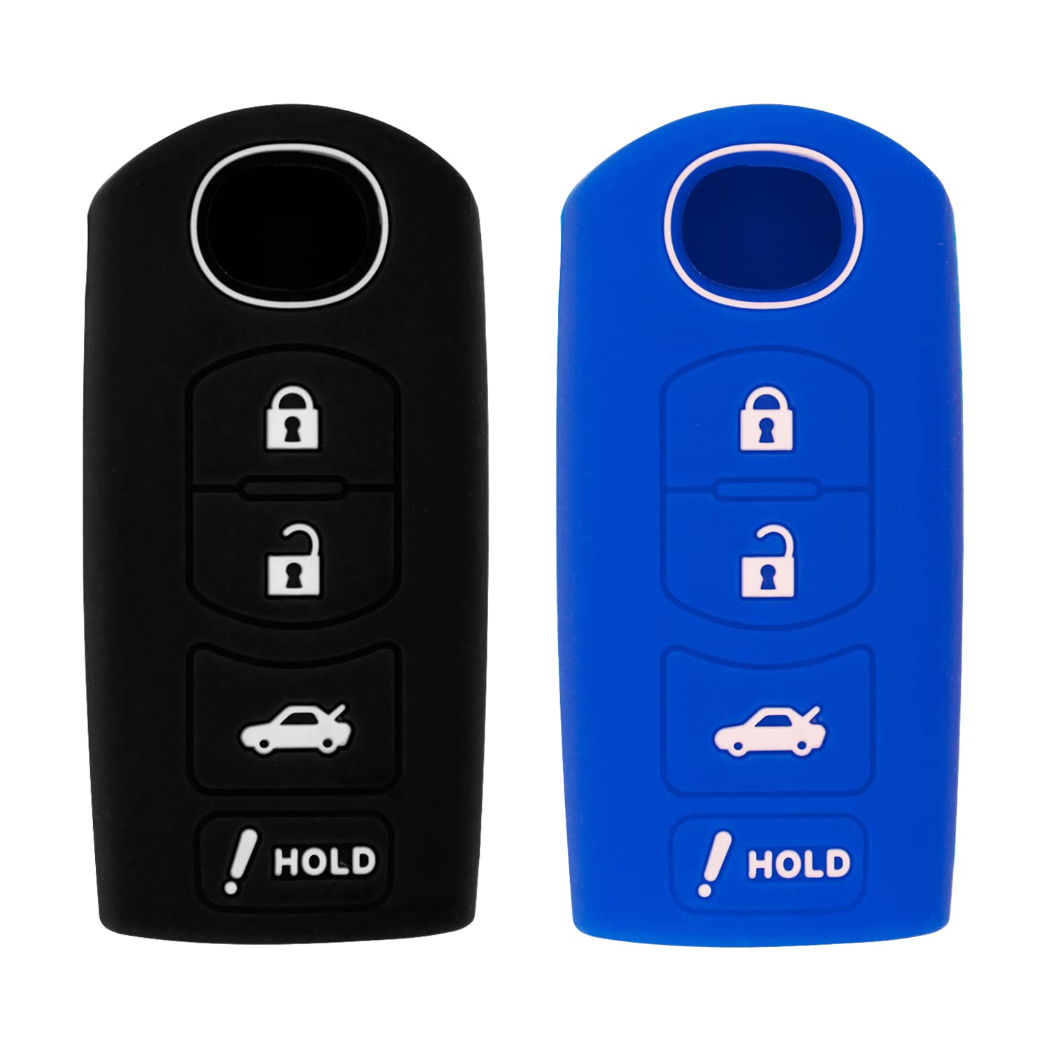 Silicone Case for Smart Key Remote Keyless Entry for Mazda 3 6 CX-5 CX-7 CX-9 MX-5 Miata CX-3 2 Speed 3 KR55WK49383 WAZX1T768SKE11A03 (Black & Blue)