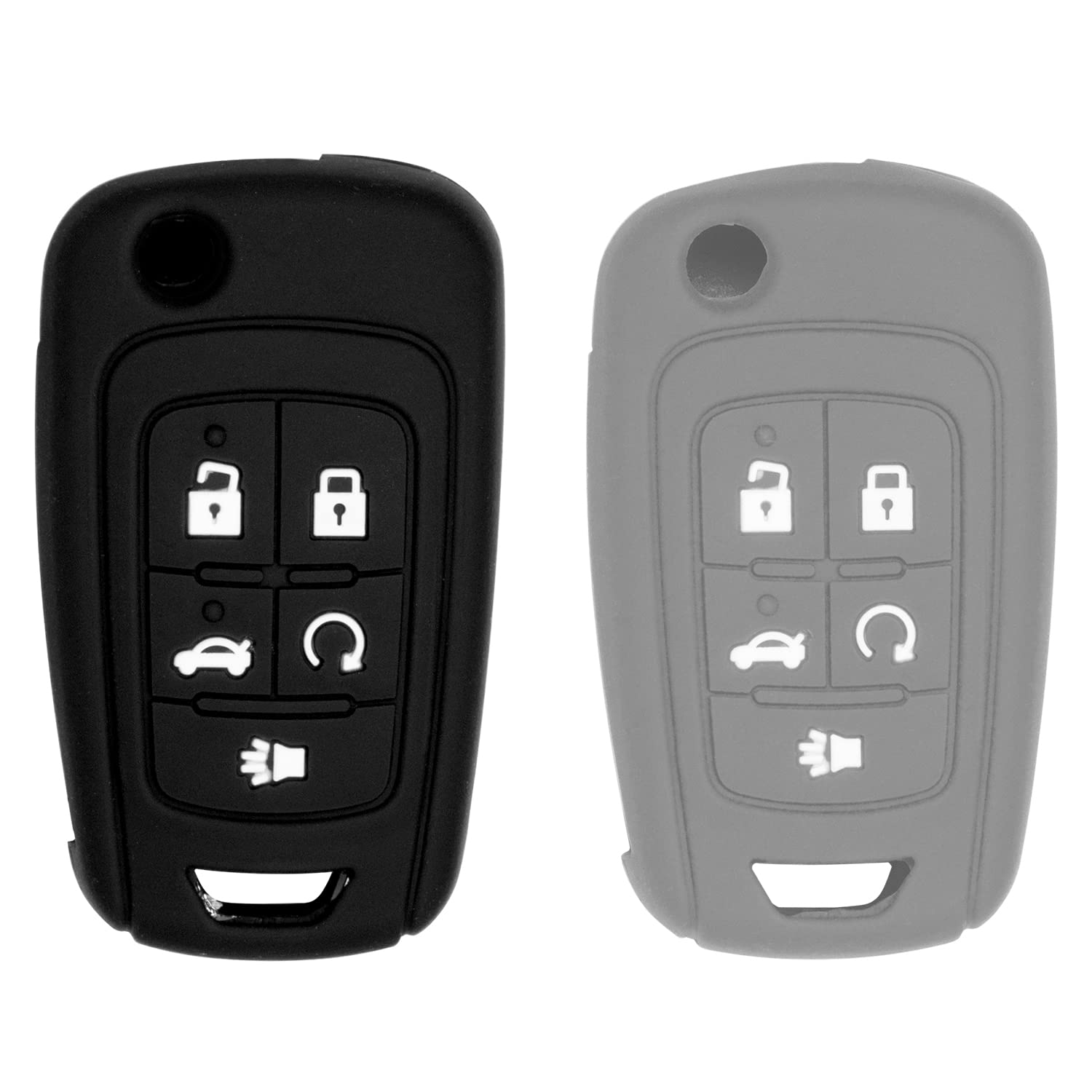 Silicone case for Flip Key 5 Button for Cruze Equinox Impala Malibu Sonic Terrain Lacrosse Regal Verano Encore Allure (Black and Grey)