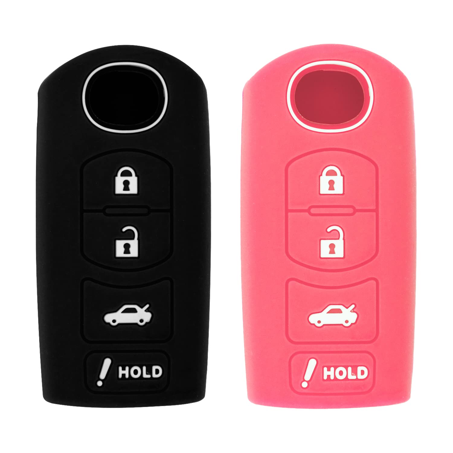 Silicone Case for Smart Key Remote Keyless Entry for Mazda 3 6 CX-5 CX-7 CX-9 MX-5 Miata CX-3 2 Speed 3 KR55WK49383 WAZX1T768SKE11A03 (Black & Pink)