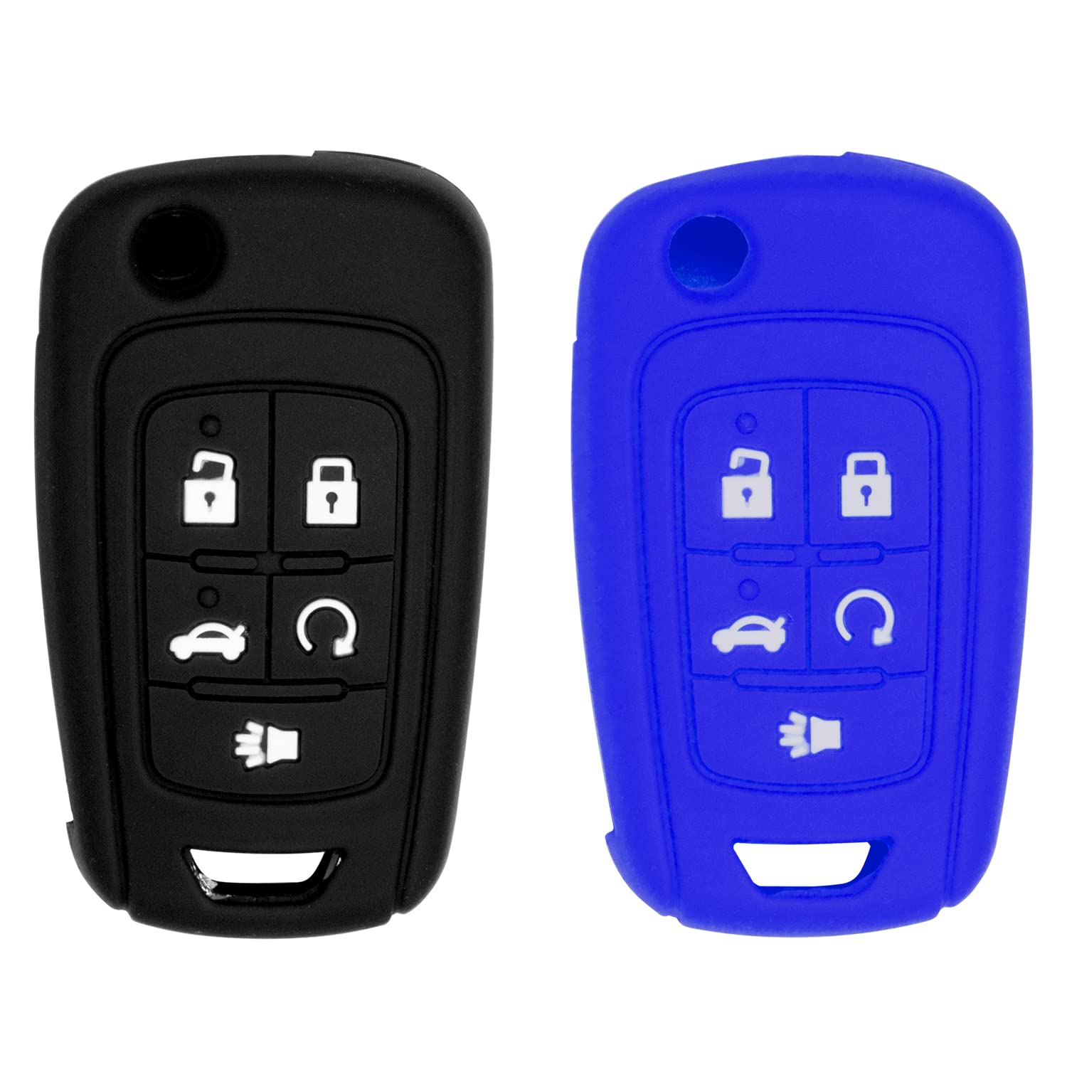 Silicone case for Flip Key 5 Button for Cruze Equinox Impala Malibu Sonic Terrain Lacrosse Regal Verano Encore Allure (Black and Blue)
