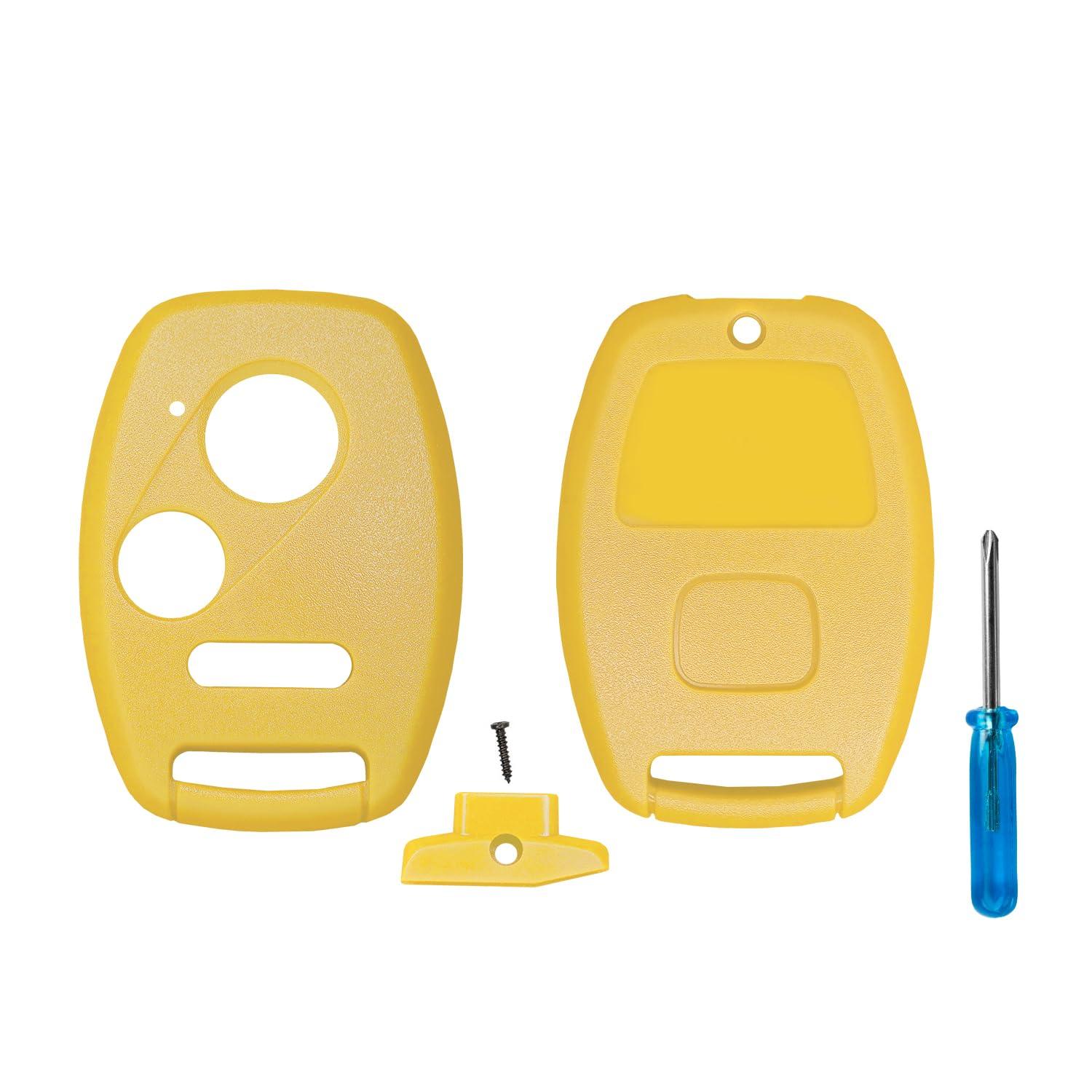 Car Remote Head Key 3 Button Shell Case for Honda Civic Fit CR-V Insight Odyssey Pilot Fit Ridgeline (No Key Cutting Required) (Yellow)