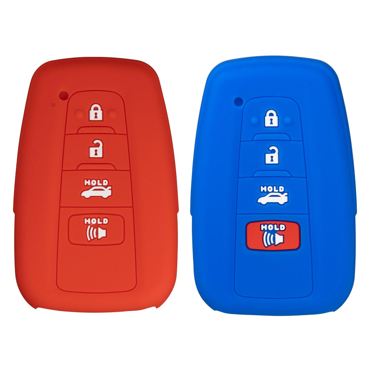 Silicone Key Cover for Toyota Smart Avalon Camry 86 Corolla Rav4 Highlander 2018-2021 HYQ14FBE (4 Button - Blue & Red)