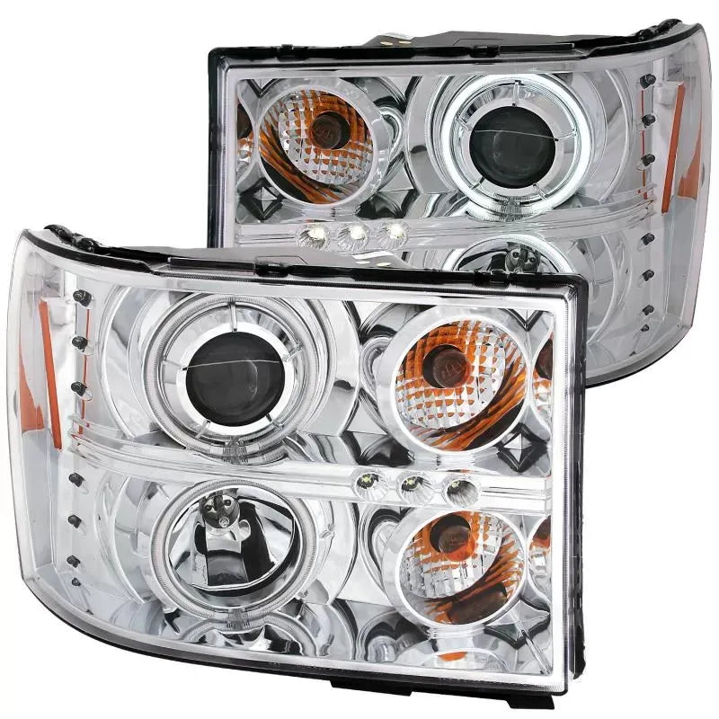 Anzo 111126 USA Projector Headlight Set with Halo for GMC Sierra - - Clear Lens, Chrome Housing