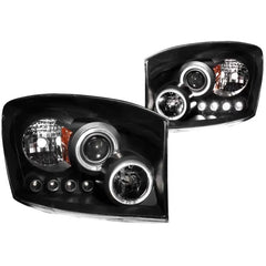 Anzo 111209 USA Projector Headlight Set w/Halo Clear Lens Black Housing Dodge Ram