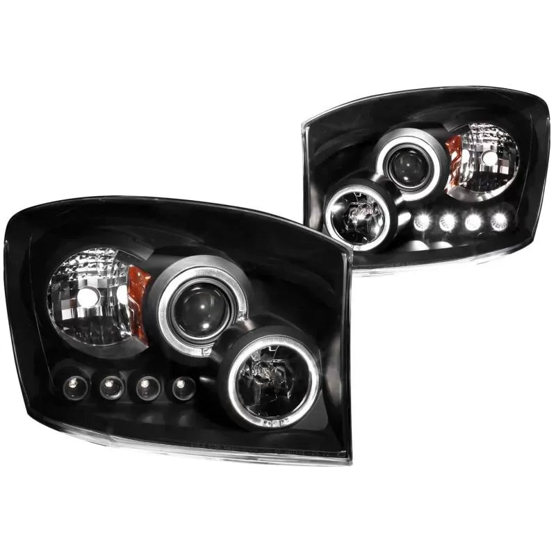 Anzo 111209 USA Projector Headlight Set w/Halo Clear Lens Black Housing Dodge Ram
