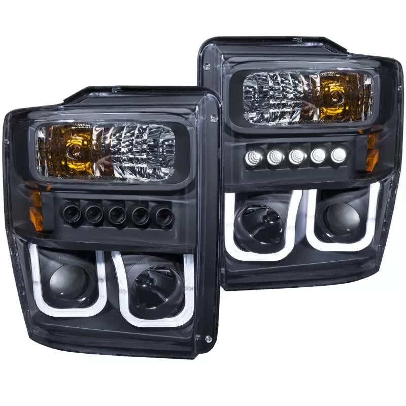 Anzo 111305 USA Projector Headlight Set Clear Lens Black Housing Pair for Ford F-250 F-350