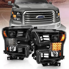 Anzo 111408 USA Projector Headlight Set Black with Amber Sequential Turn Signal