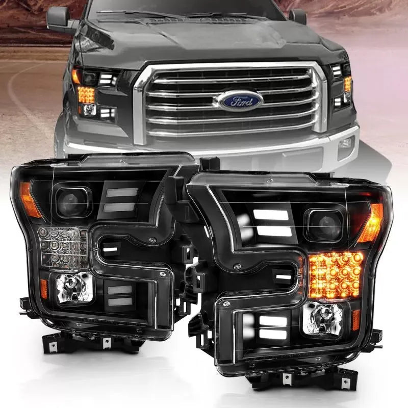 Anzo 111408 USA Projector Headlight Set Black with Amber Sequential Turn Signal