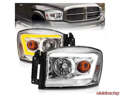 Anzo 111527 USA Crystal Headlights with Chrome Housing and Switchback Light Bars for Dodge Ram
