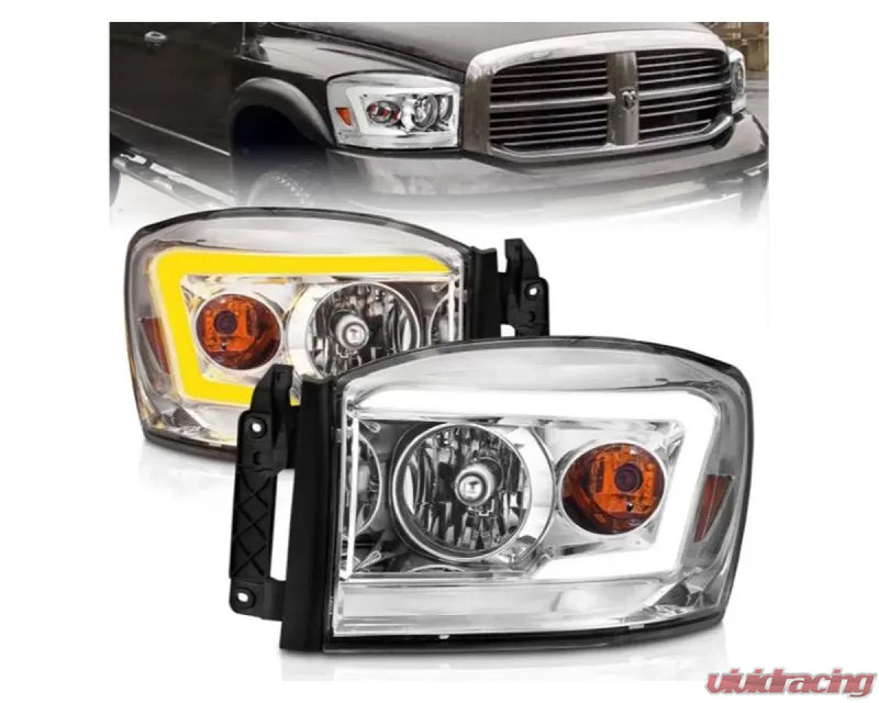 Anzo 111527 USA Crystal Headlights with Chrome Housing and Switchback Light Bars for Dodge Ram