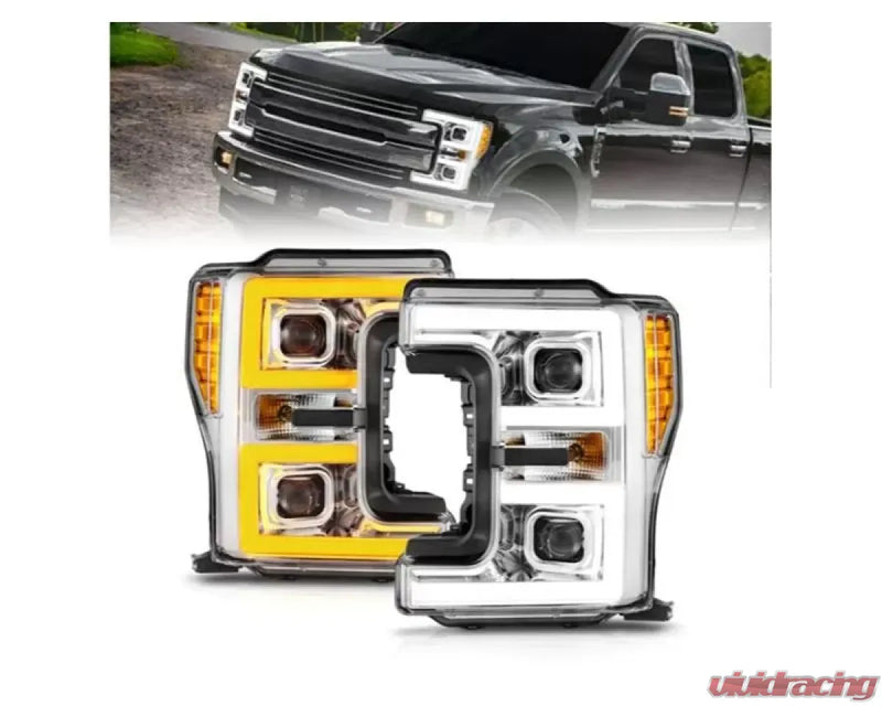 Anzo 111578 USA LED Projector Headlights with Light Bar Switchback Chrome for Ford F-250/F-350/F-450