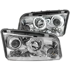 Anzo 121217 USA Projector Headlight Set with Halo for Dodge Charger -, Clear Lens, Chrome Housing