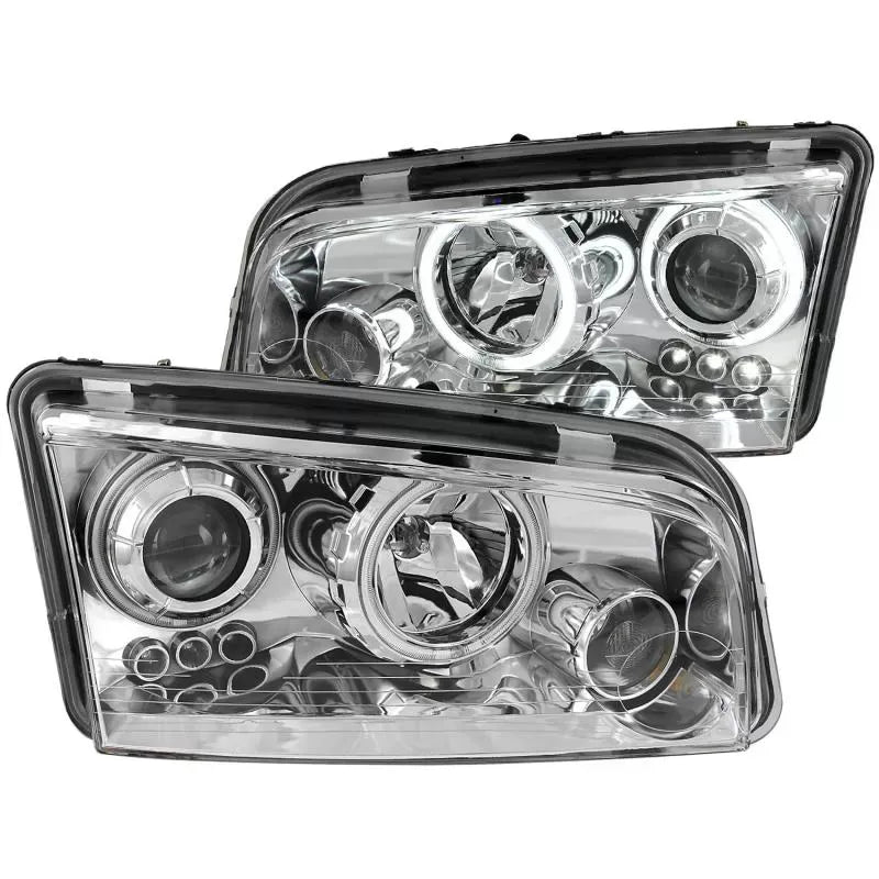 Anzo 121217 USA Projector Headlight Set with Halo for Dodge Charger -, Clear Lens, Chrome Housing