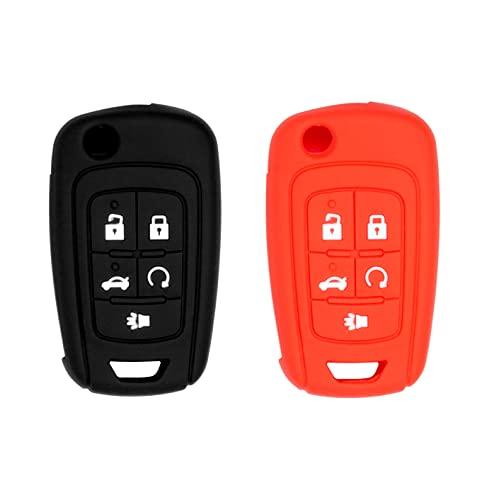 Silicone case for 5 Button Flip Key for Cruze Equinox Impala Malibu Sonic Terrain Lacrosse Regal Verano Encore Allure (Black & Red)