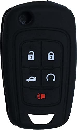 Silicone case for 5 Button Flip Key for Cruze Equinox Impala Malibu Sonic Terrain Lacrosse Regal Verano Encore Allure (Black & Gray)