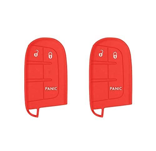 Silicone Case for Keyless Entry Smart Key fob for Jeep Renegade Grand Cherokee Compass Journey Durango Charger 300 200 Cherokee (Double, Red)