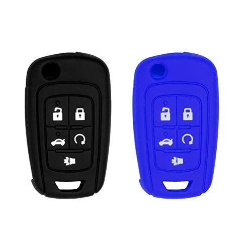 Silicone case for 5 Button Flip Key for Cruze Equinox Impala Malibu Sonic Terrain Lacrosse Regal Verano Encore Allure (Black & Blue)