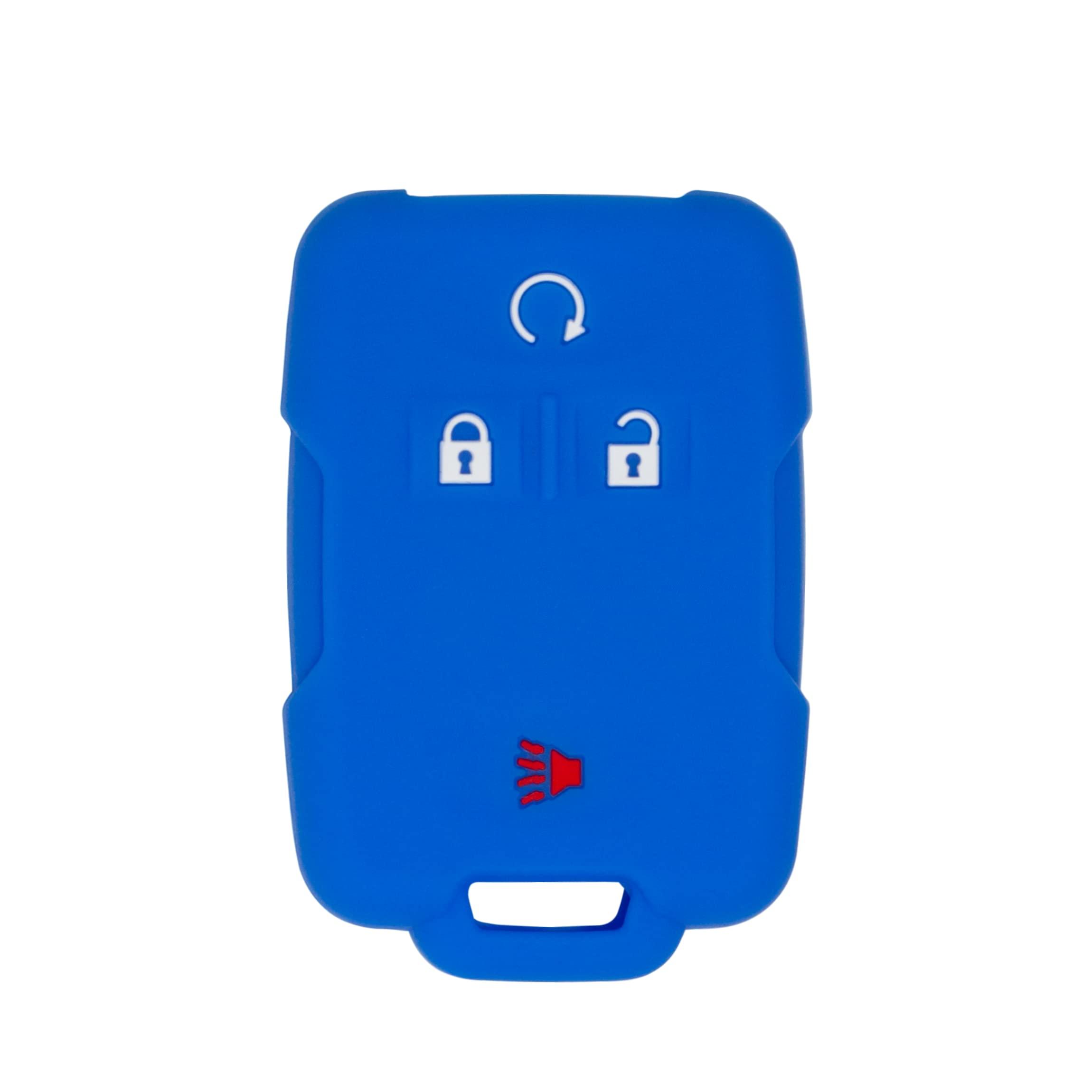 Silicone case for Car Keyless entry remote M3N-32337100 for GMC Sierra Canyon Silverado Colorado 4 Button (Double, Black & Blue)