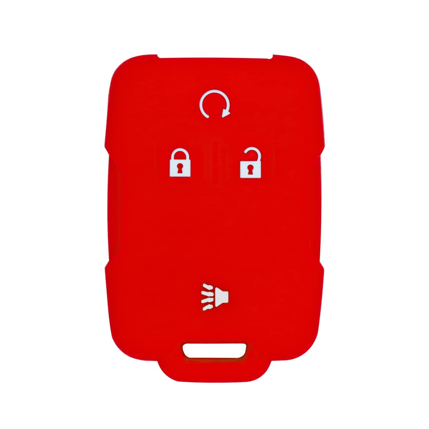 Silicone case for Car Keyless entry remote M3N-32337100 for GMC Sierra Canyon Silverado Colorado 4 Button (Single, Red)