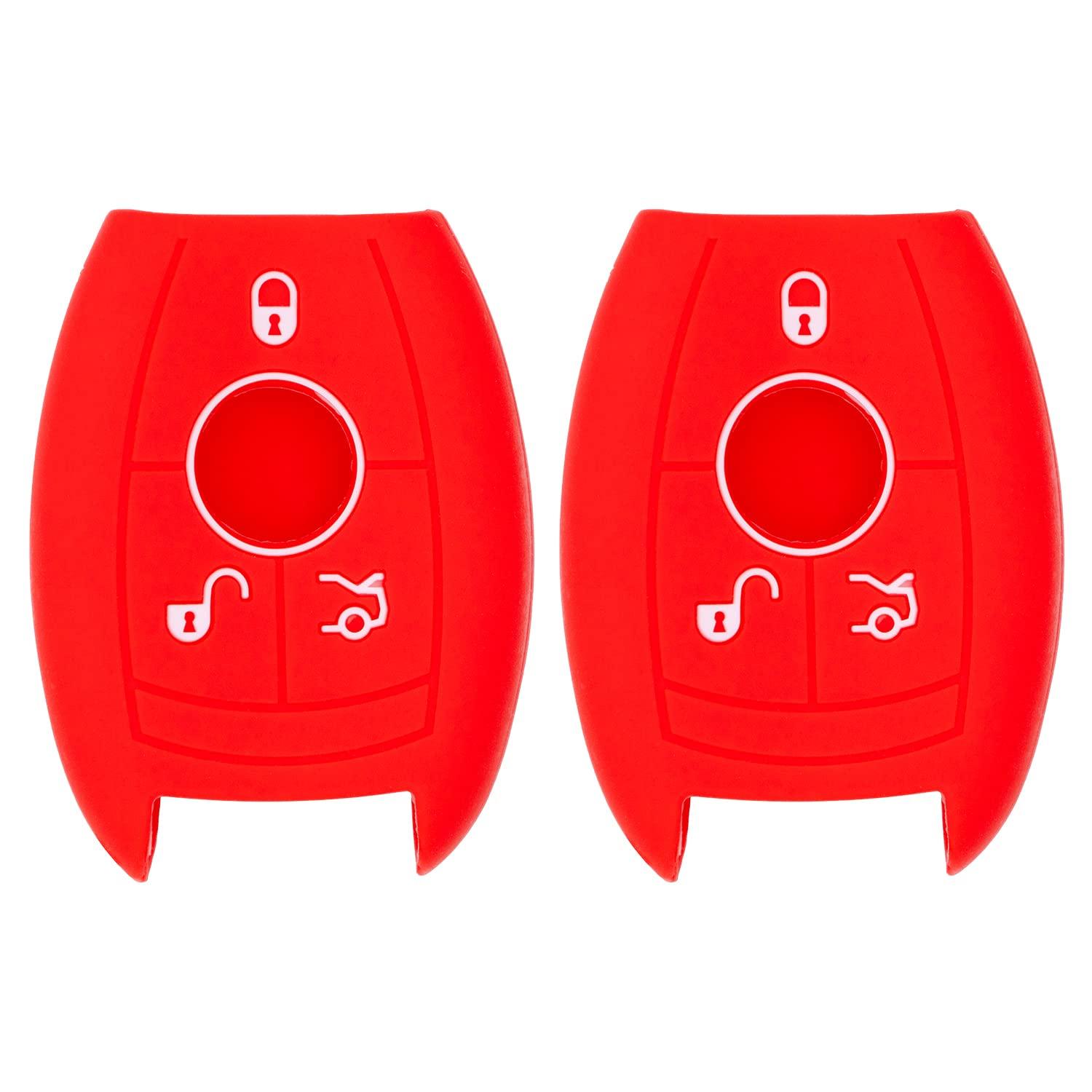 Smart Key Remote Keyless Entry Silicone Case for Mercedes Benz Proximity Prox Key (Double Red)