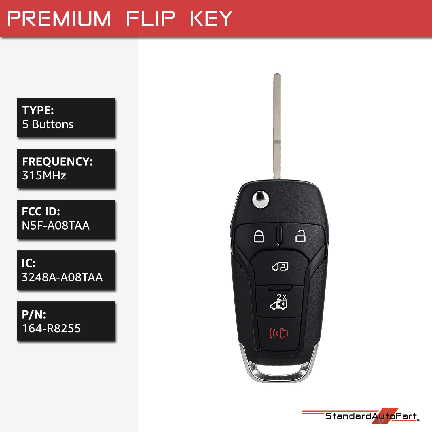 StandardAutoPart Flip Key fob Remote Compatible with Ford Transit 2020 2021 2022 2023 2024 2025 N5F-A08TAA 164-R8255 IC: 3248A-A08TAA (5 Button)