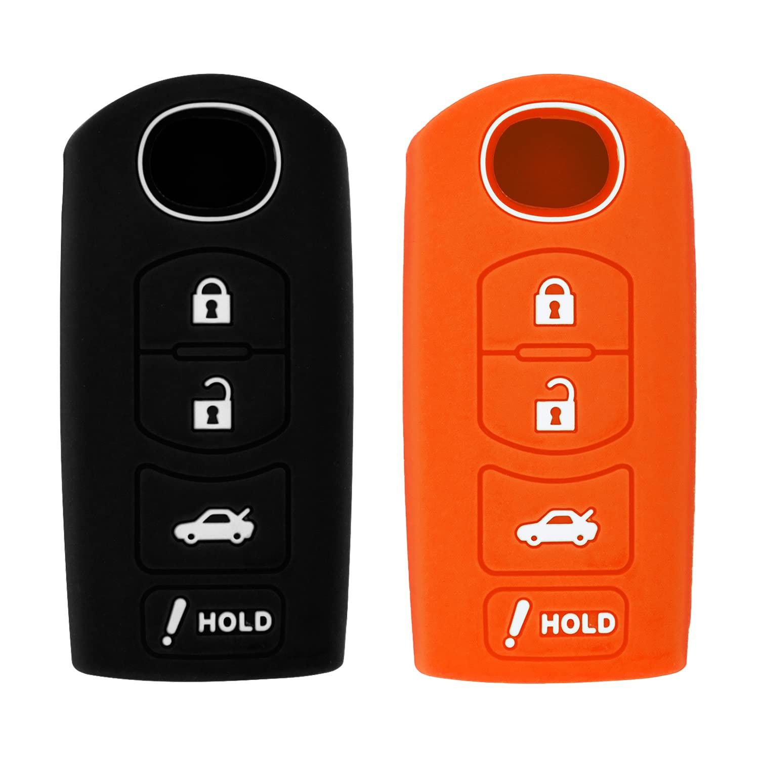 Silicone Case for Smart Key Remote Keyless Entry for Mazda 3 6 CX-5 CX-7 CX-9 MX-5 Miata CX-3 2 Speed 3 KR55WK49383 WAZX1T768SKE11A03 (Black & Orange)