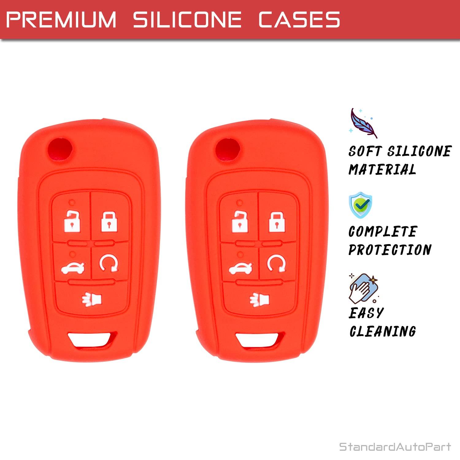 Silicone case for Flip Key 5 Button for Cruze Equinox Impala Malibu Sonic Terrain Lacrosse Regal Verano Encore Allure (Double Red)