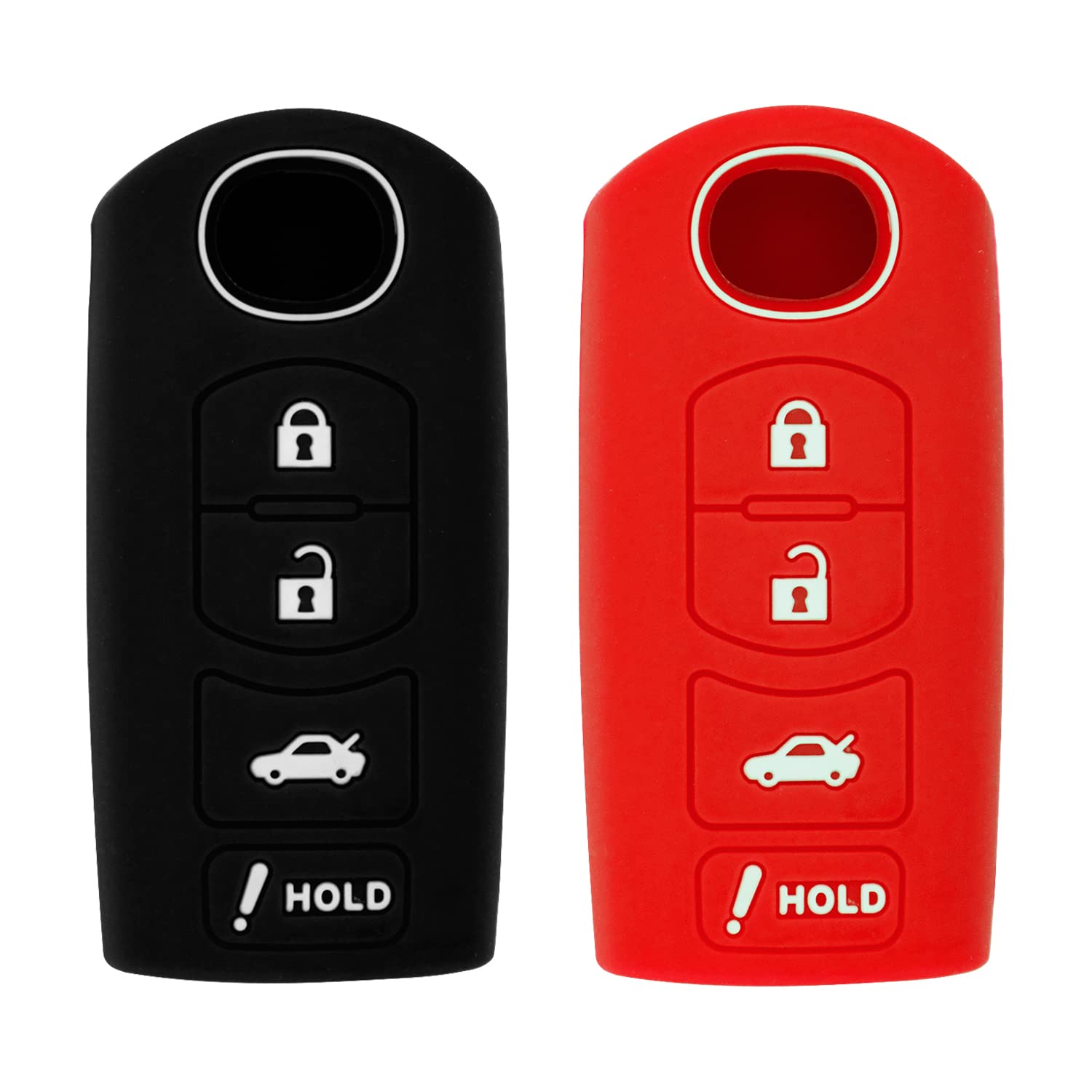 Silicone Case for Smart Key Remote Keyless Entry for Mazda 3 6 CX-5 CX-7 CX-9 MX-5 Miata CX-3 2 Speed 3 KR55WK49383 WAZX1T768SKE11A03 (Black & Red)