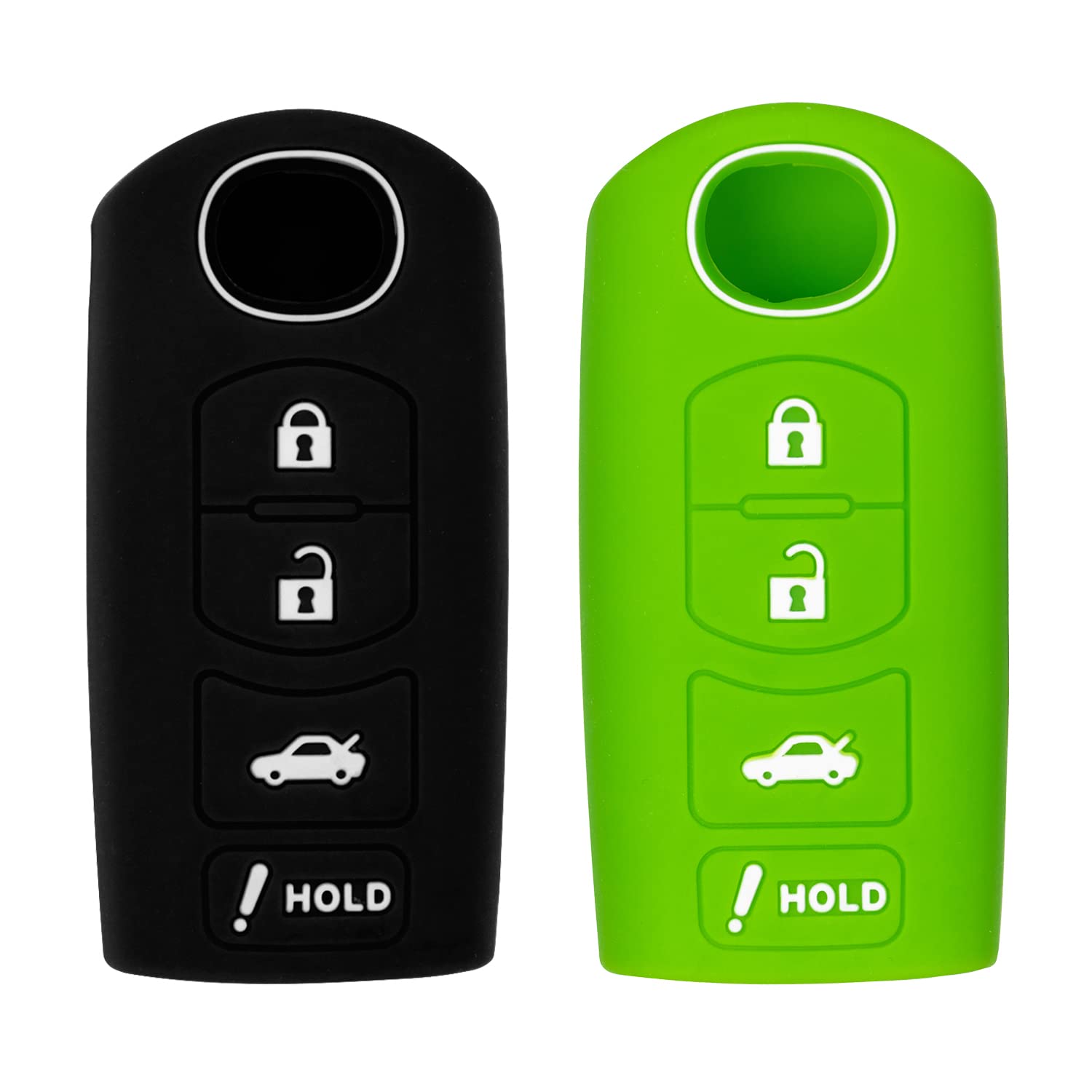 Silicone Case for Smart Key Remote Keyless Entry for Mazda 3 6 CX-5 CX-7 CX-9 MX-5 Miata CX-3 2 Speed 3 KR55WK49383 WAZX1T768SKE11A03 (Black & Green)