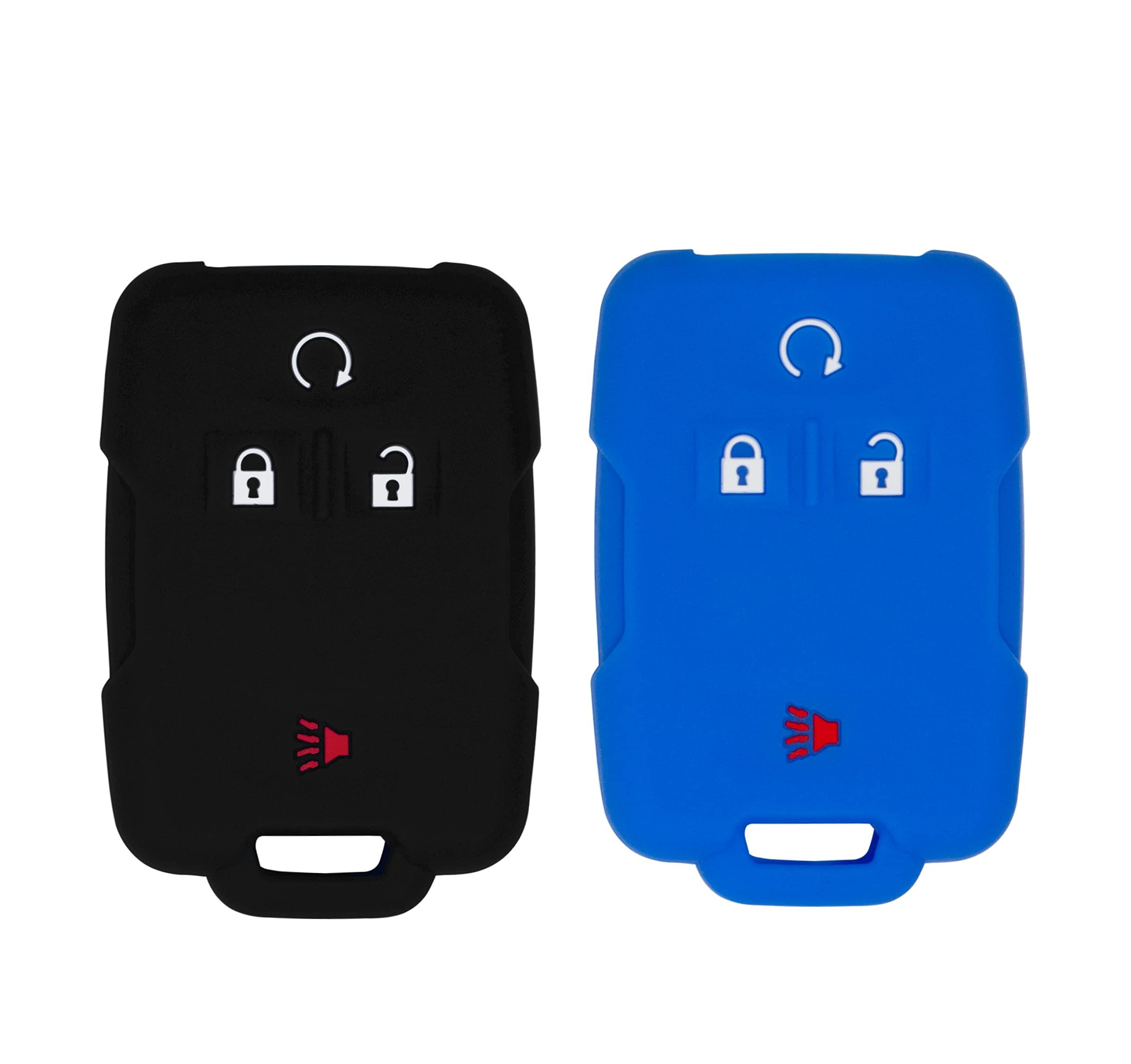 Silicone case for Car Keyless entry remote M3N-32337100 for GMC Sierra Canyon Silverado Colorado 4 Button (Double, Black & Blue)