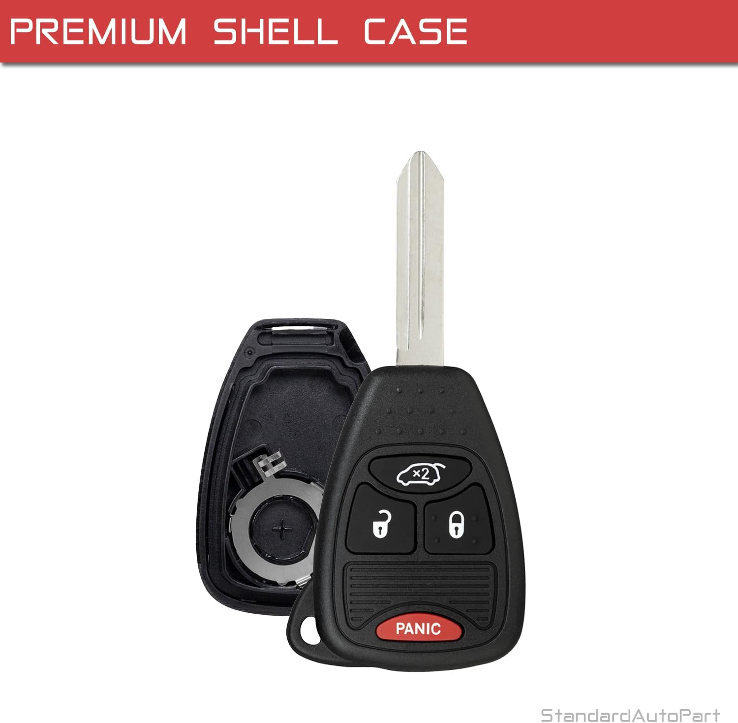 Remote Head Key Shell Case for Chrysler 200 300 Sebring for Dodge Avenger Caliber Charger Commander Compass Grand Cherokee OHT692427AA 56040649 (4 Button)