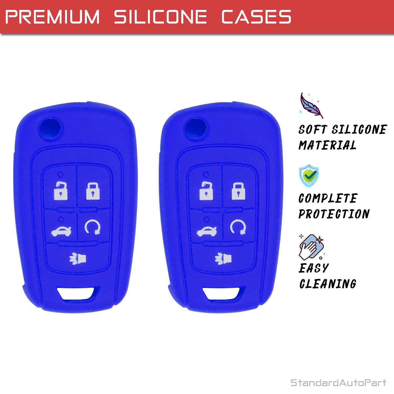 Silicone case for Flip Key 5 Button for Cruze Equinox Impala Malibu Sonic Terrain Lacrosse Regal Verano Encore Allure (Double Blue)