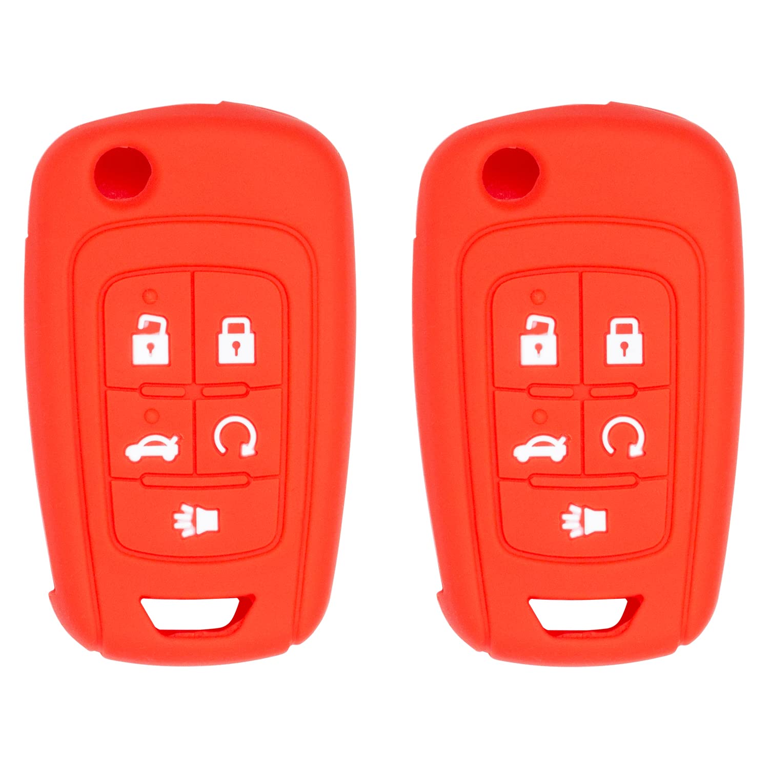 Silicone case for Flip Key 5 Button for Cruze Equinox Impala Malibu Sonic Terrain Lacrosse Regal Verano Encore Allure (Double Red)