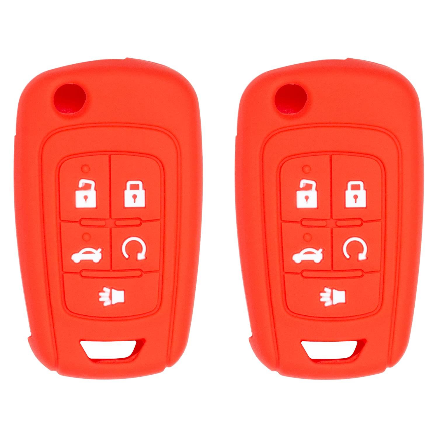 Silicone case for Flip Key 5 Button for Cruze Equinox Impala Malibu Sonic Terrain Lacrosse Regal Verano Encore Allure (Double Red)