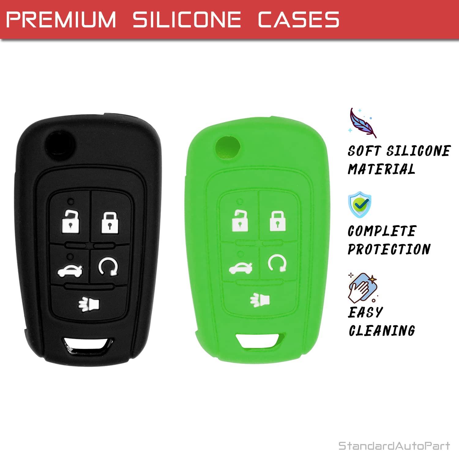 Silicone case for Flip Key 5 Button for Cruze Equinox Impala Malibu Sonic Terrain Lacrosse Regal Verano Encore Allure (Black and Green)