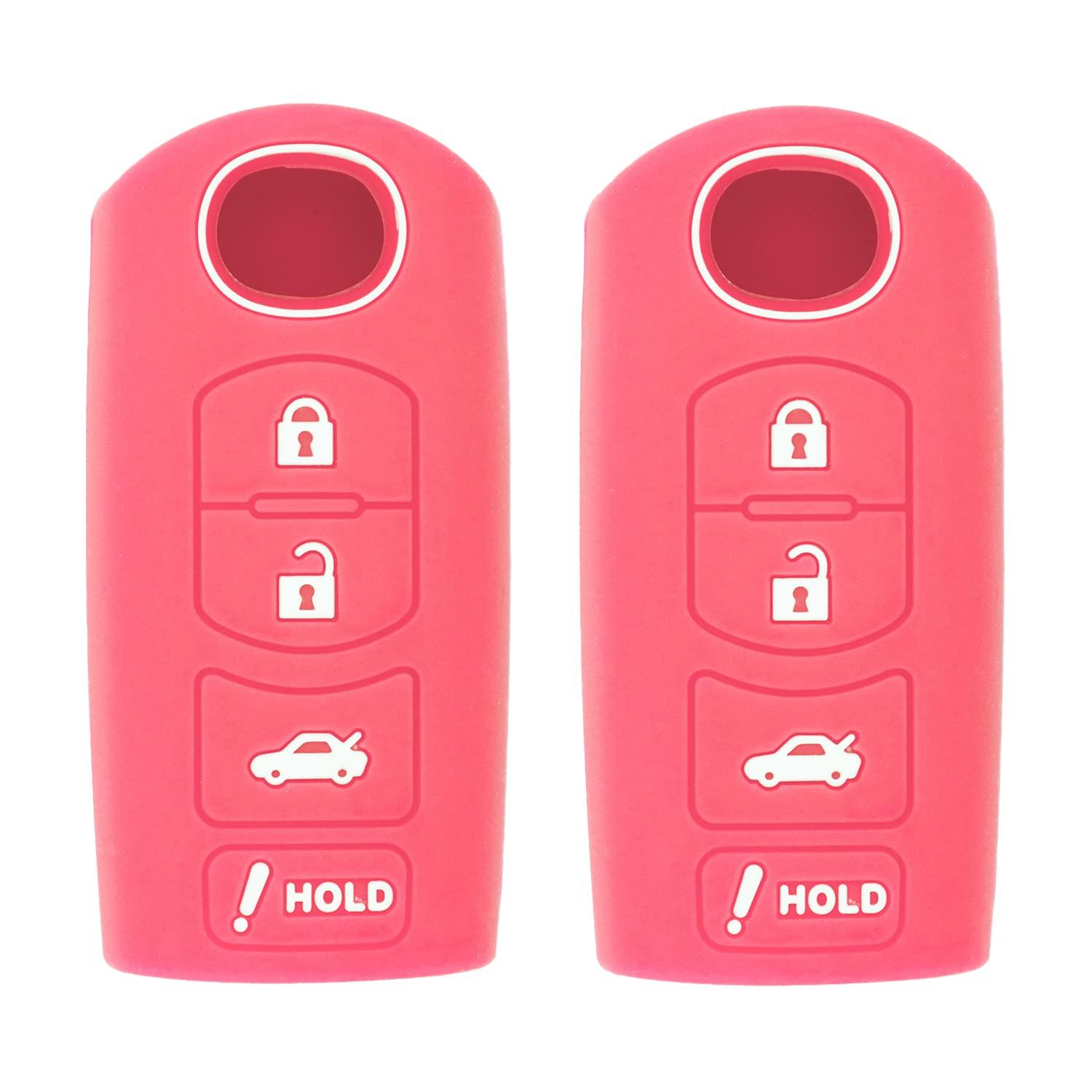 Silicone Case for Smart Key Remote Keyless Entry for Mazda 3 6 CX-5 CX-7 CX-9 MX-5 Miata CX-3 2 Speed 3 KR55WK49383 WAZX1T768SKE11A03 (Double Pink)