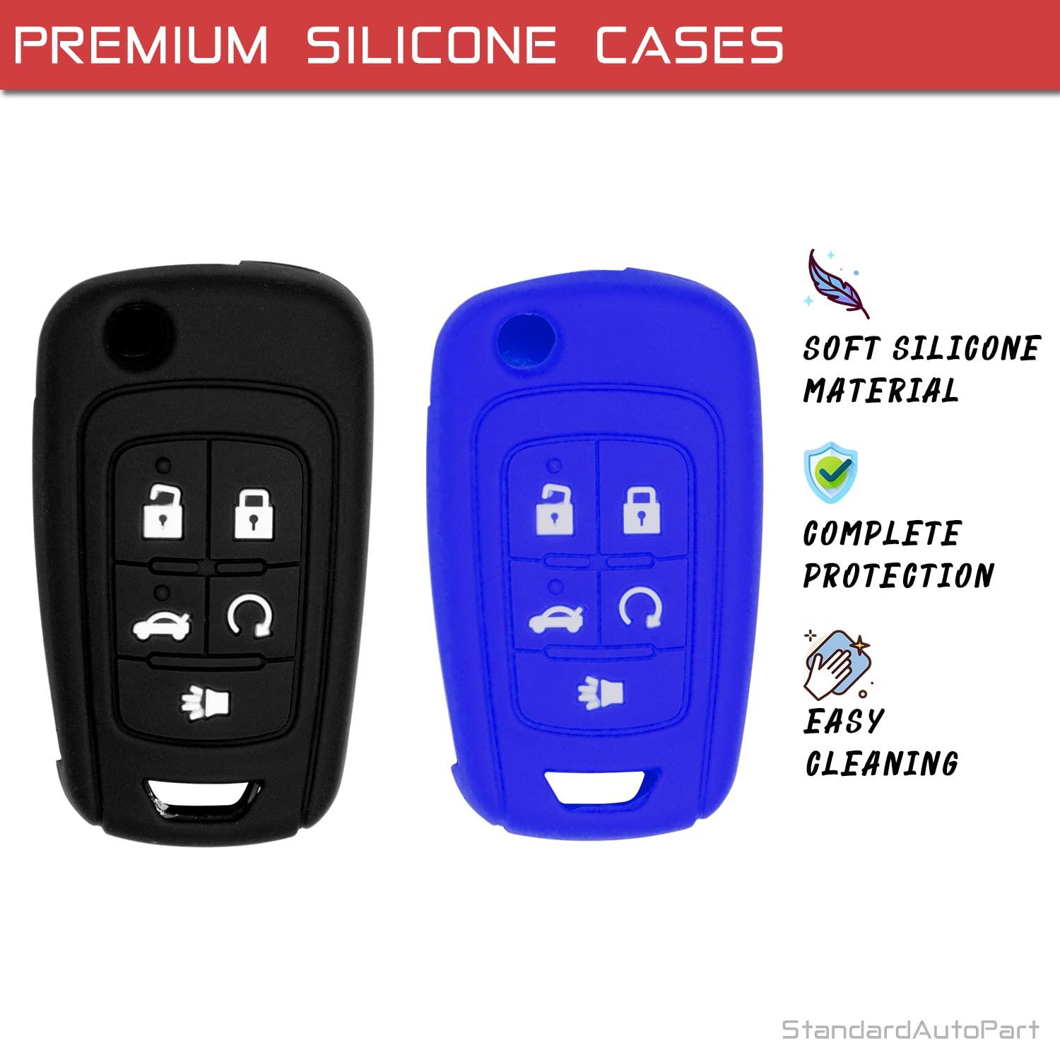 Silicone case for Flip Key 5 Button for Cruze Equinox Impala Malibu Sonic Terrain Lacrosse Regal Verano Encore Allure (Black and Blue)