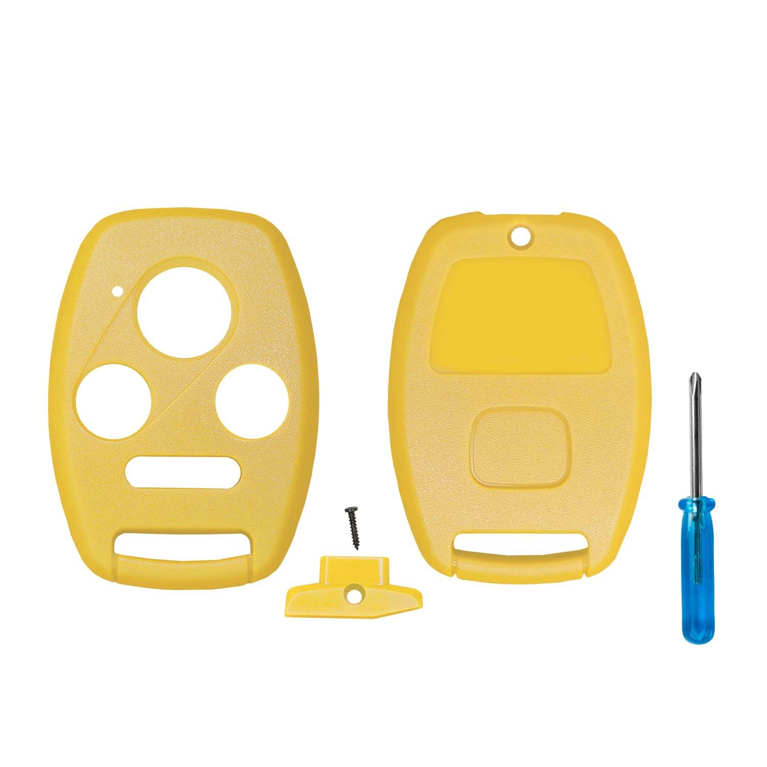 Car Remote Head Key 4 Button Shell Case for Honda Civic Accord Pilot Element CR-V (No Key Cutting Required) (Yellow)