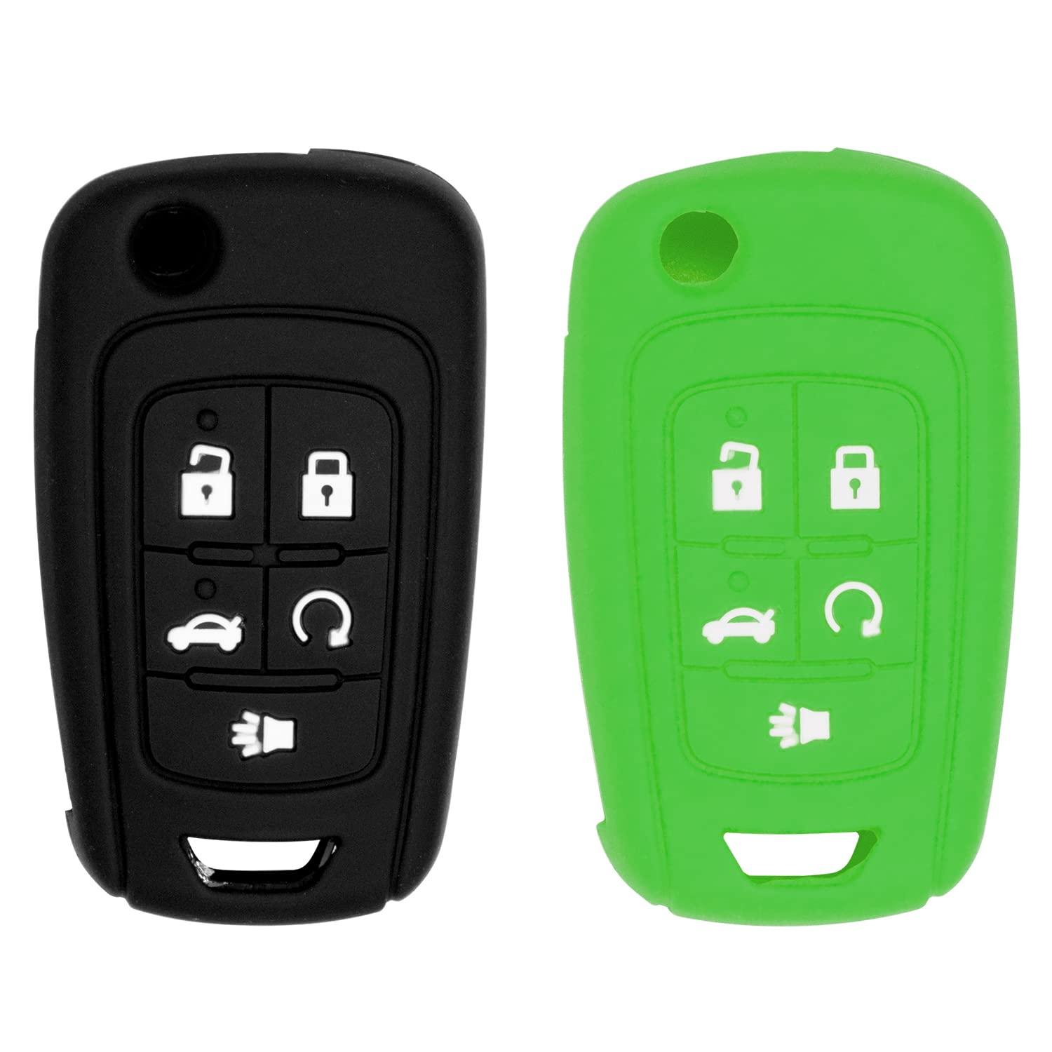 Silicone case for Flip Key 5 Button for Cruze Equinox Impala Malibu Sonic Terrain Lacrosse Regal Verano Encore Allure (Black and Green)