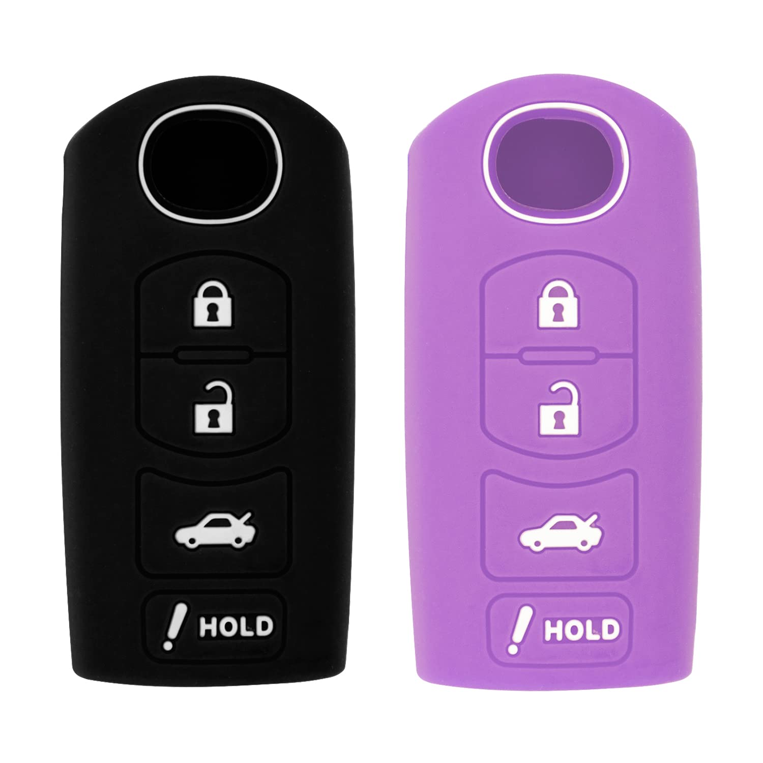 Silicone Case for Smart Key Remote Keyless Entry for Mazda 3 6 CX-5 CX-7 CX-9 MX-5 Miata CX-3 2 Speed 3 KR55WK49383 WAZX1T768SKE11A03 (Black & Purple)