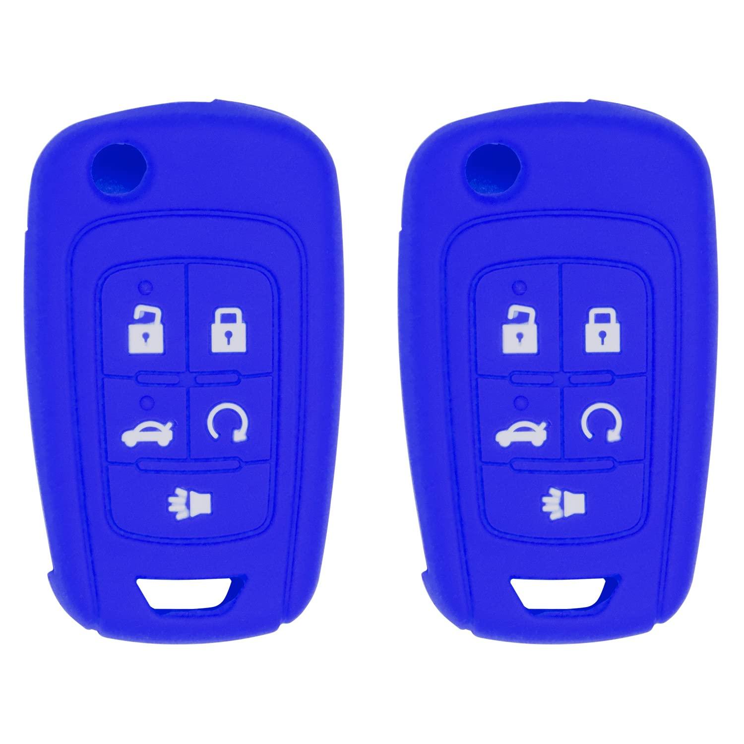 Silicone case for Flip Key 5 Button for Cruze Equinox Impala Malibu Sonic Terrain Lacrosse Regal Verano Encore Allure (Double Blue)