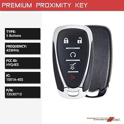 StandardAutoPart Smart Proximity Key Fob Remote Compatible with Chevrolet Blazer Trailblazer Traverse HYQ4ES 13530713 IC: 1551A-4ES (5 Button)