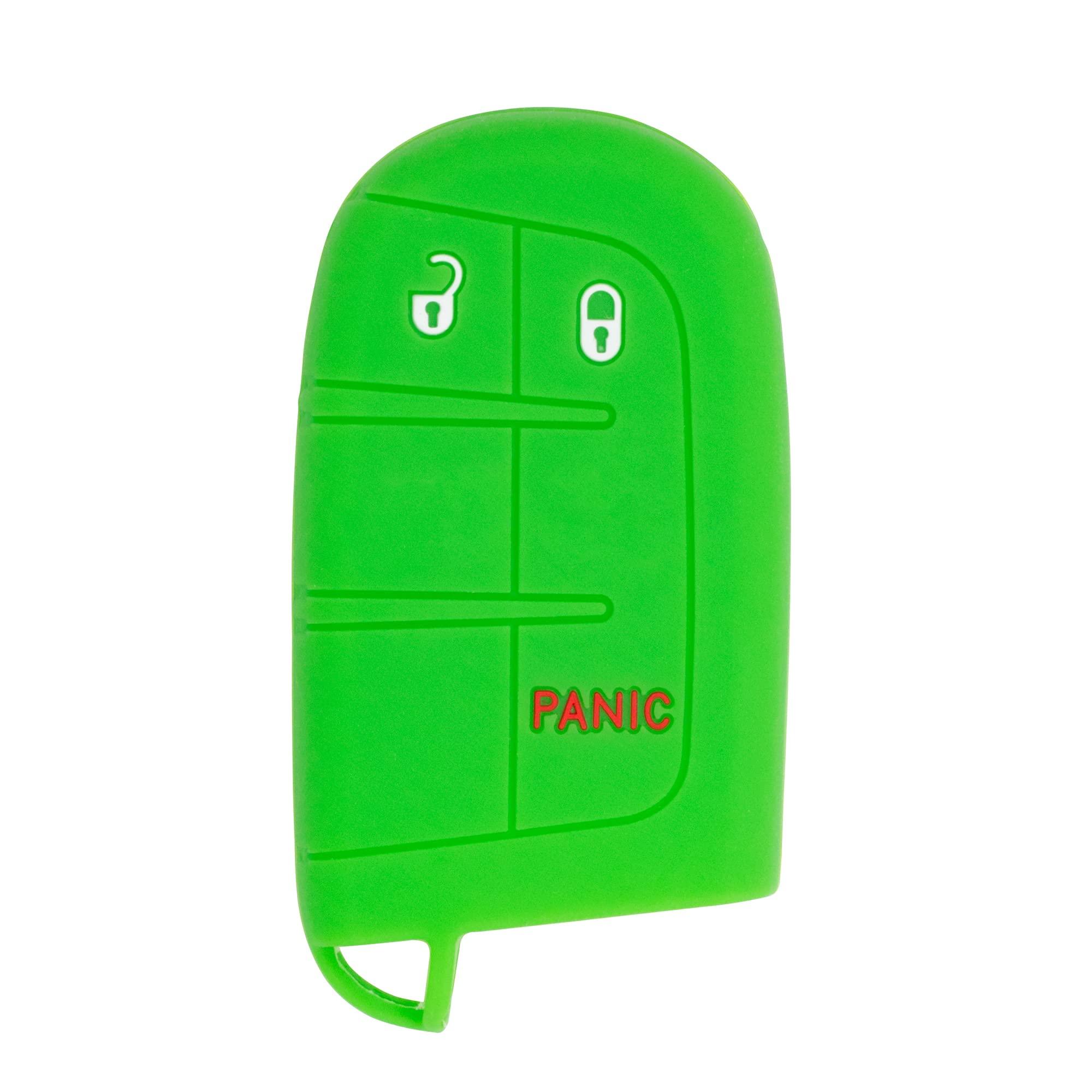 Silicone Case for Keyless entry Smart key fob for Jeep Renegade Grand Cherokee Compass Journey Dart Charger Durango M3N-40821302 (Double, Black & Green)