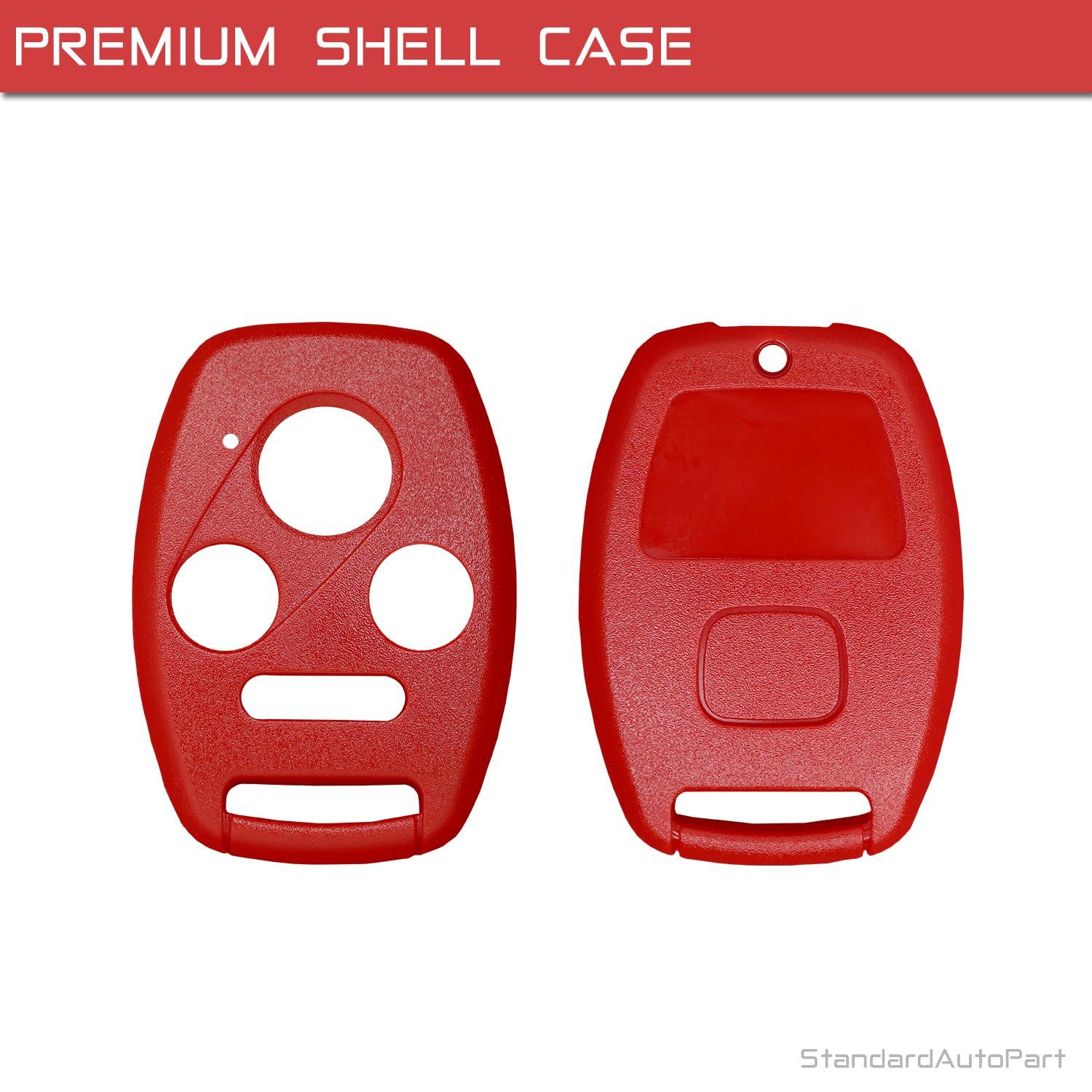 Car Remote Head Key 4 Button Shell Case for Honda Civic Accord Pilot Element CR-V (No Key Cutting Required) (Red)