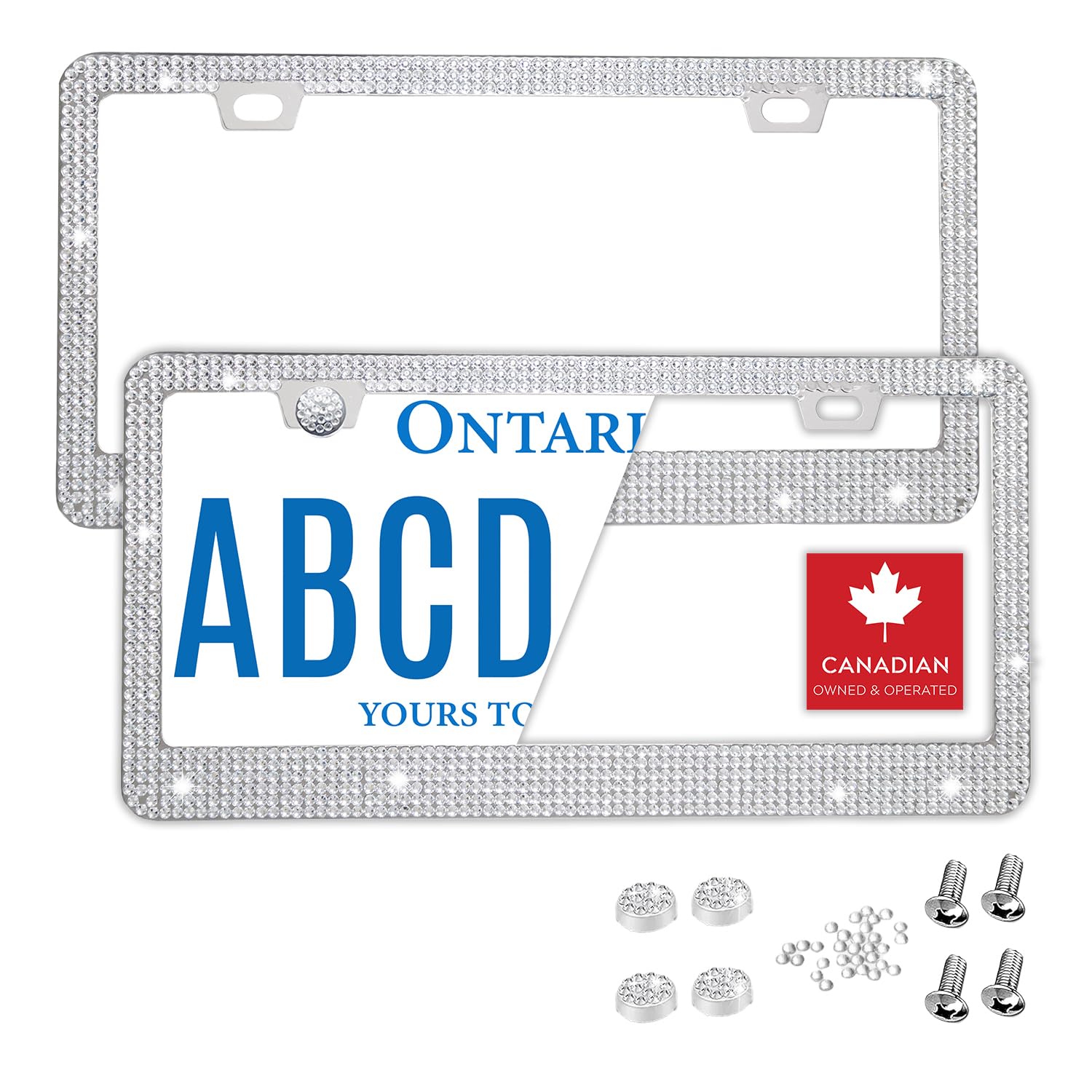 Bling License Plate Frame Sparkly Rhinestone with Screws Stainless Steel Canada SAP-LPF-SILVR-2