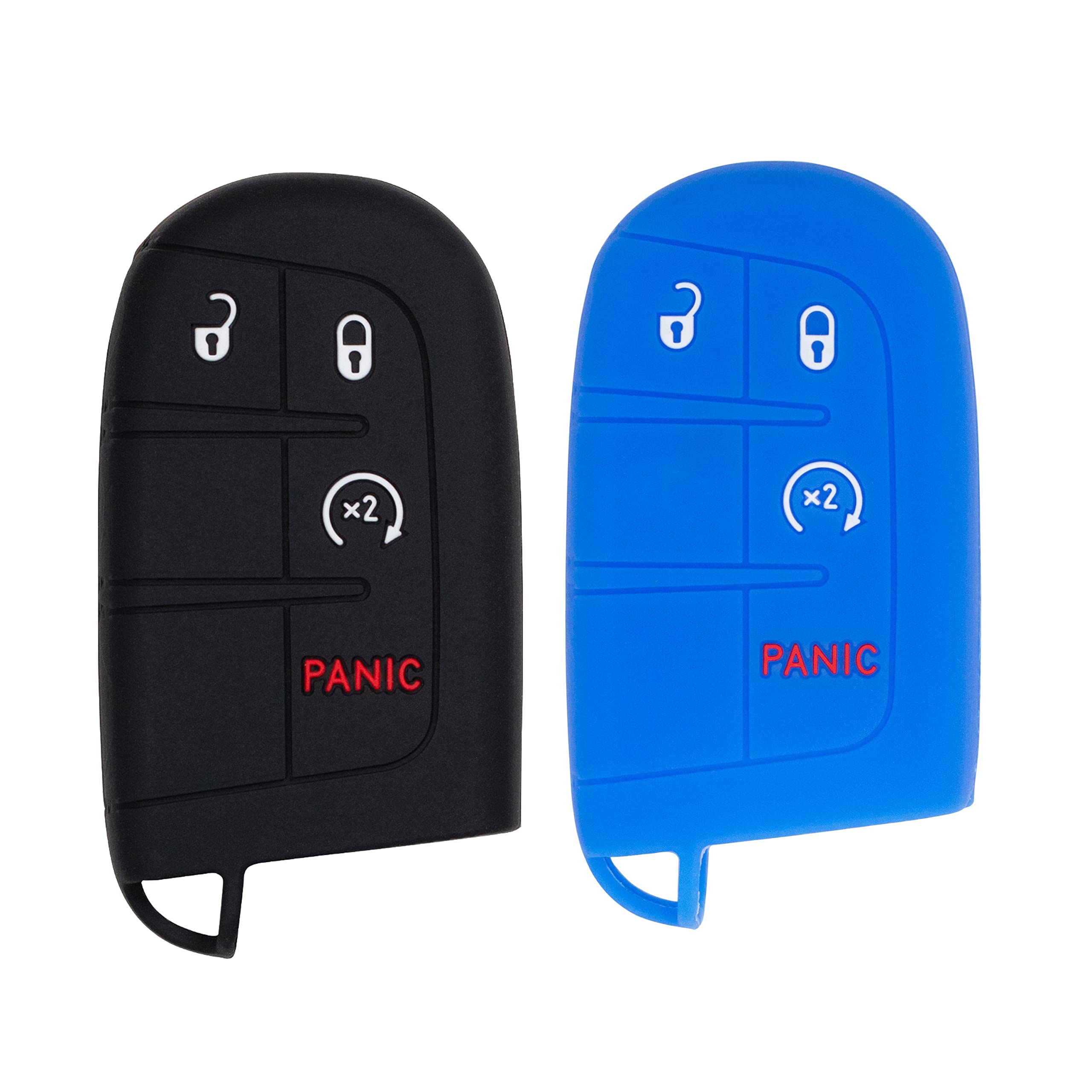 Silicone Case for Keyless entry Smart key fob for Jeep Renegade Grand Cherokee Compass Journey Durango Charger 300 200 Cherokee (Double, Black & Blue)