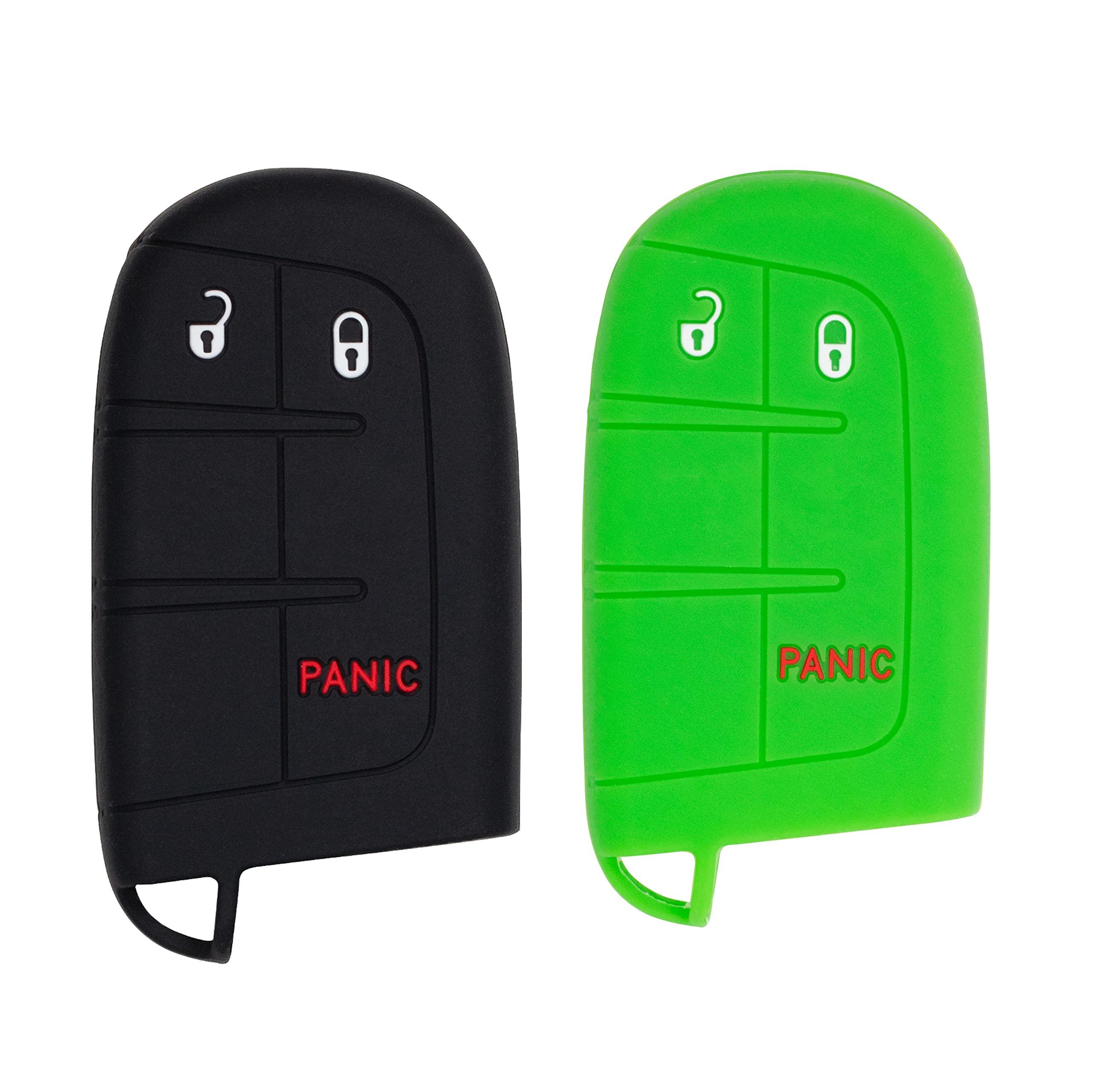 Silicone Case for Keyless entry Smart key fob for Jeep Renegade Grand Cherokee Compass Journey Dart Charger Durango M3N-40821302 (Double, Black & Green)