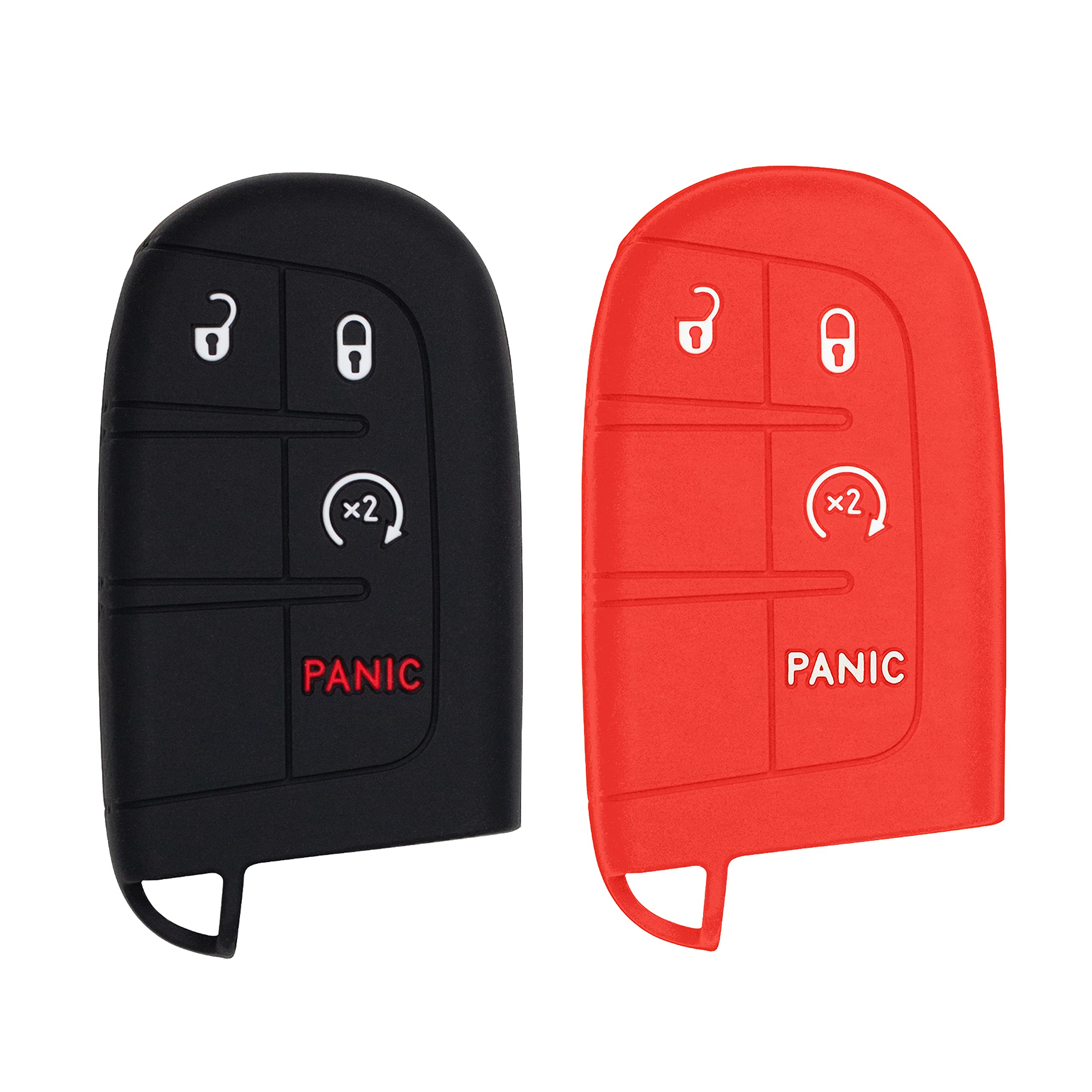 Silicone Case for Keyless Entry Smart Key fob for Jeep Renegade Grand Cherokee Compass Journey Durango Charger 300 200 Cherokee (Double, Black & Red)