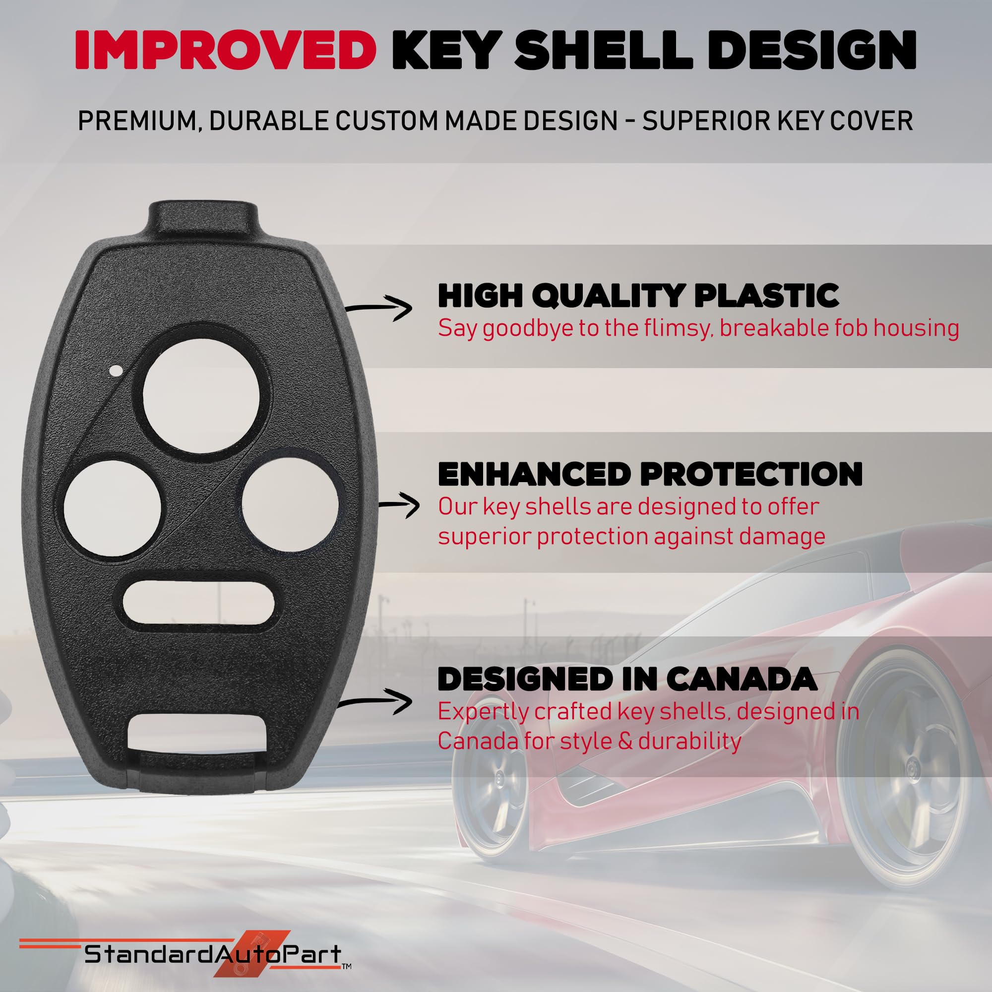 No Cutting Need Key Fob Shell Case for Civic Accord CR-V Pilot Durable Easy DIY SAP-HON-4B-BLK-RGD(2)